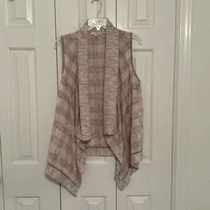 Mystree Drape Front Vest, Cream + Brown, Lightweight, L